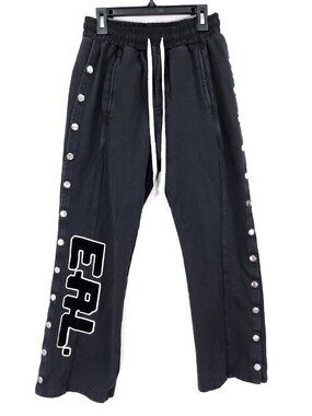 ERL Chenille Logo Snap Sweatpants Black Tearaway Track Pants Size Small Small